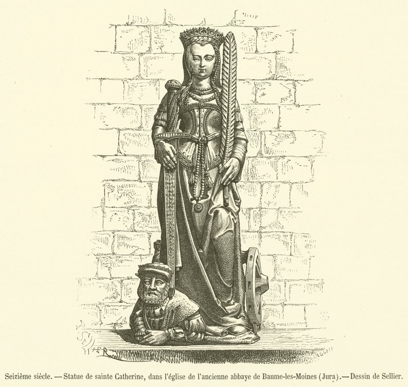 Šestnácté století, Socha svaté Kateřiny, v kostele bývalého opatství Baume-les-Moines, Jura (rytina) od French School