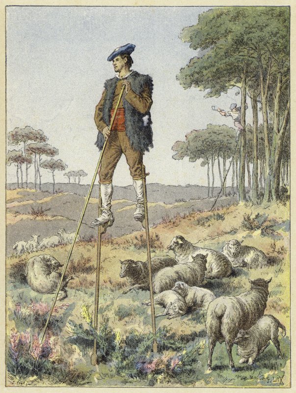Pastýř na chůdách, Landes, Francie od French School
