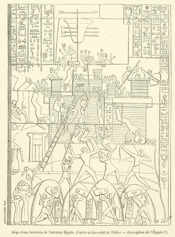 Obléhání starověké egyptské pevnosti (rytina) od French School