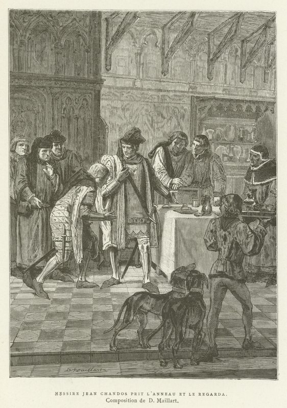 Sir John Chandos vzal prsten a podíval se na něj od French School