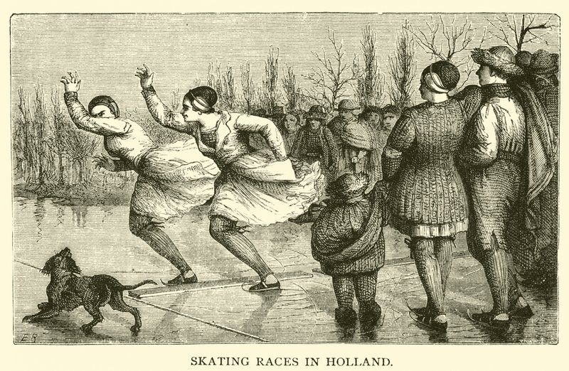 Bruslařské závody v Holandsku (rytina) od French School