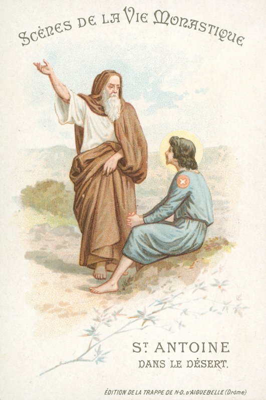 Svatý Antonín Veliký v poušti (chromolitho) od French School