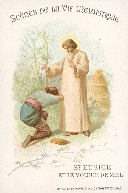 Svatý Eusice a zloděj medu (chromolitho) od French School