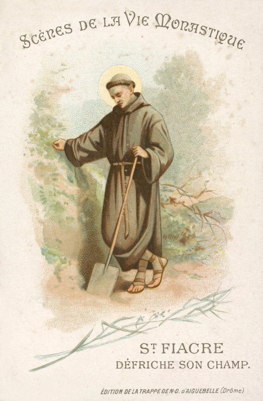 St Fiacre čistí své pole (chromolitho) od French School