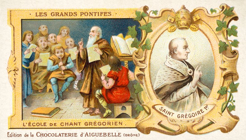 Řehoře Velikého a škola gregoriánského chorálu (chromolitu). od French School