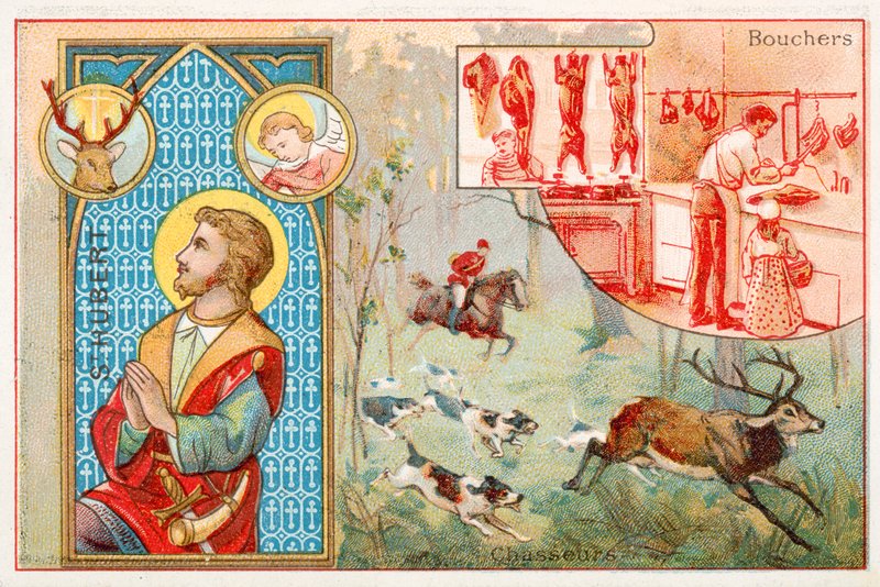 Svatý Hubert, patron lovců (chromolitho) od French School