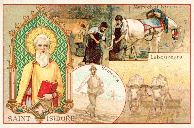 Svatý Isidor, patron zemědělců a nádeníků (chromolitho) od French School