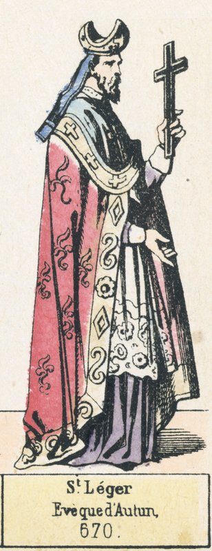 St Leger, biskup z Autunu, 670 (barevná rytina) od French School