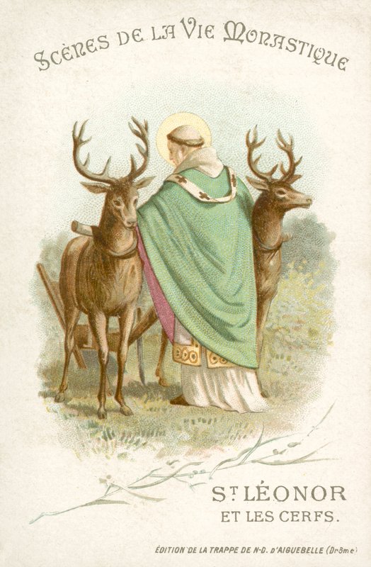Svatý Leonor a jelen (chromolitho) od French School