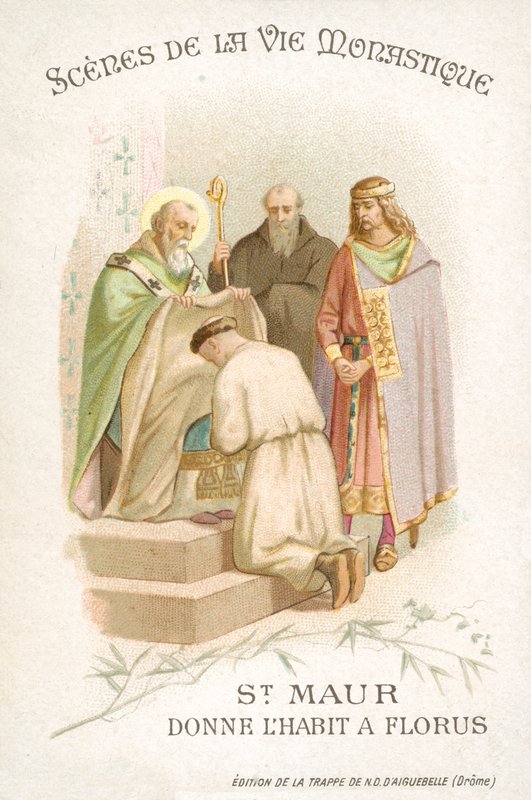 Svatý Maurus dává Florus svůj habit (chromolitho) od French School