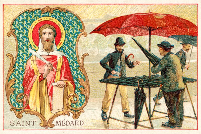 Svatý Medardus, patron počasí (chromolit) od French School