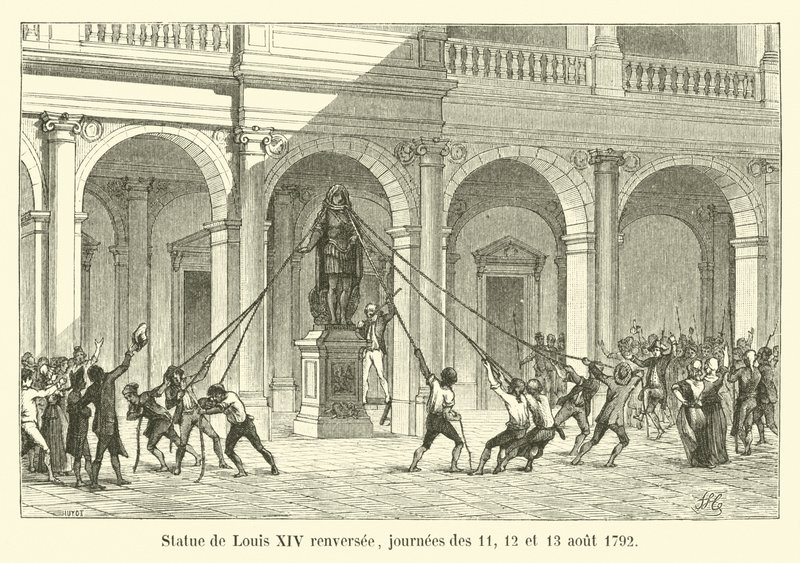 Socha Ludvíka XIV. obrácená, dny 11., 12. a 13. srpna 1792 od French School