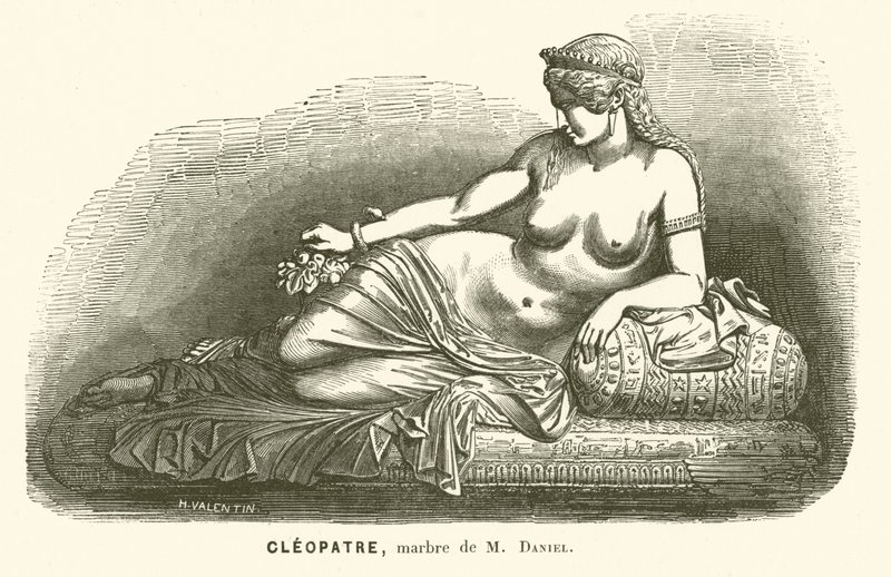 Socha Kleopatry VII., poslední vládkyně ptolemaiovského Egypta, od Daniela (rytina) od French School