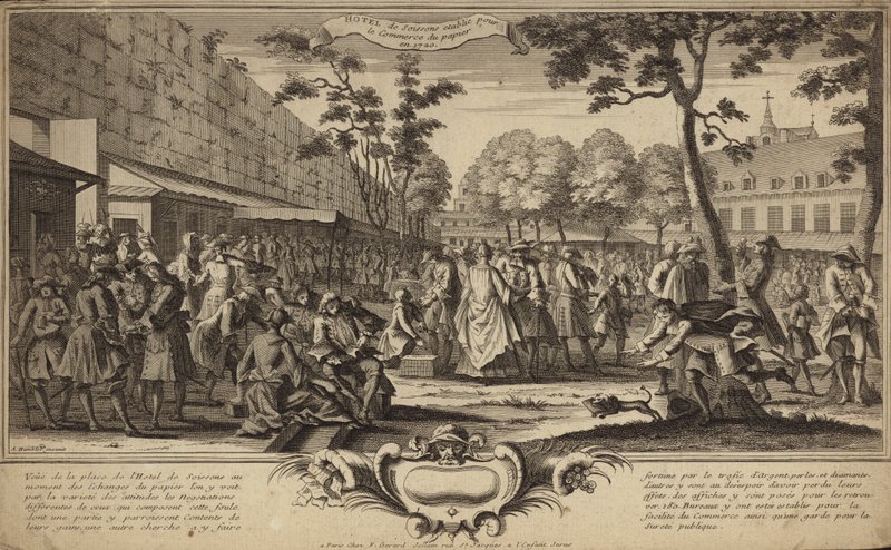 Burza cenných papírů v zahradách hotelu de Soissons v Paříži, založená v roce 1720 od French School