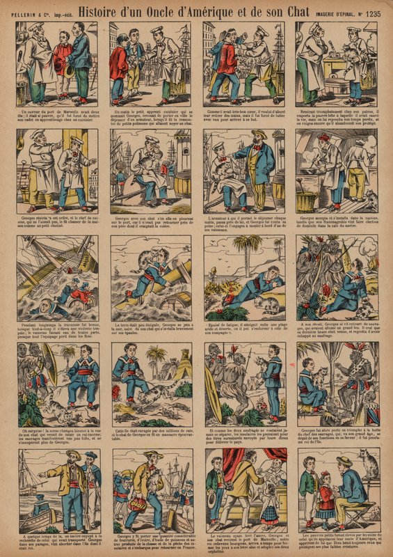 Příběh amerického strýce a jeho kočky (barevná rytina) od French School