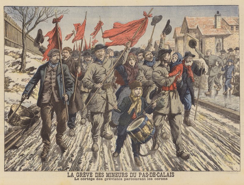 Stávka horníků v Pas-de-Calais, Francie (barva litho) od French School