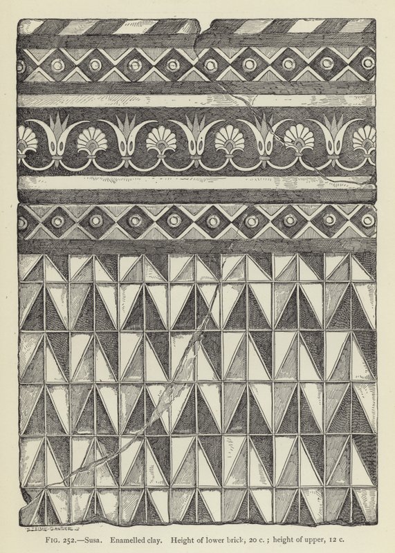 Susa, Smaltovaná hlína, Výška spodní cihly, 20 c; výška svršku, 12 c od French School