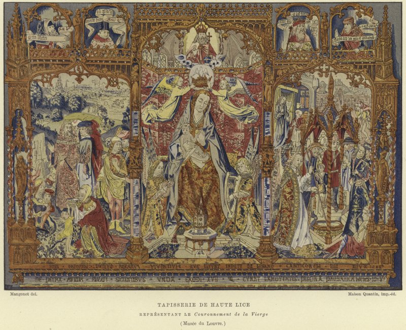 Gobelín zobrazující korunovaci Panny Marie od French School