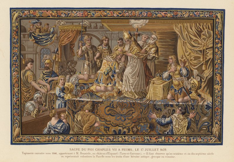 Tapiserie zobrazující korunovaci francouzského krále Karla VII., Remeš od French School