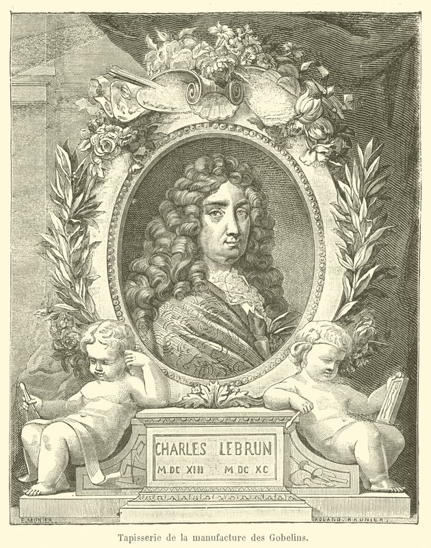 Gobelín z továrny na gobeliny (rytina) od French School