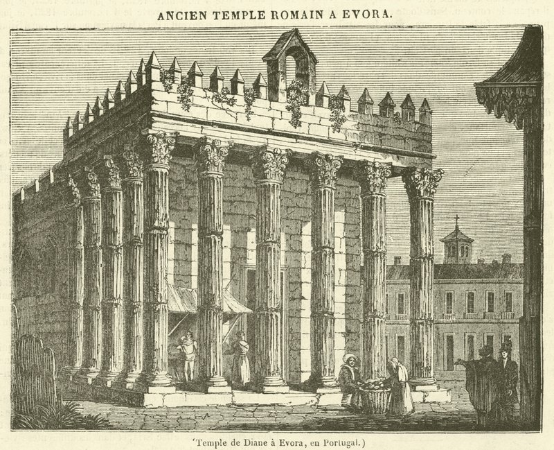 Temple de Diane a Evora, en Portugal (rytina) od French School