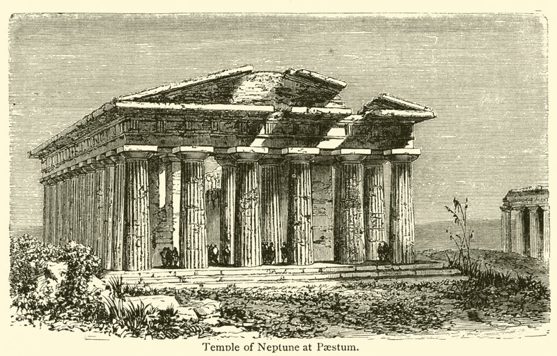 Neptunův chrám v Paestum (rytina) od French School