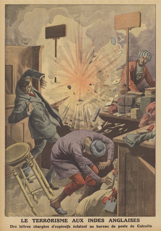 Terorismus v britské Indii (barevné litho) od French School