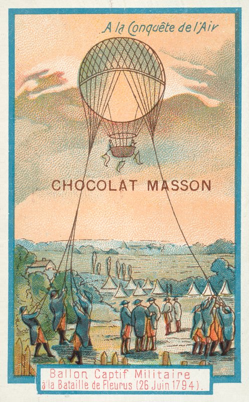 Upoutaný vojenský balón v bitvě u Fleurus, 26. června 1794 od French School