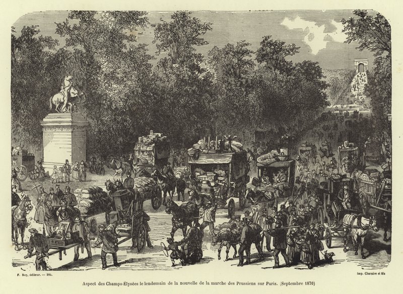 Champs Elysees den po obdržení zprávy o pruském pochodu na Paříž, září 1870 od French School
