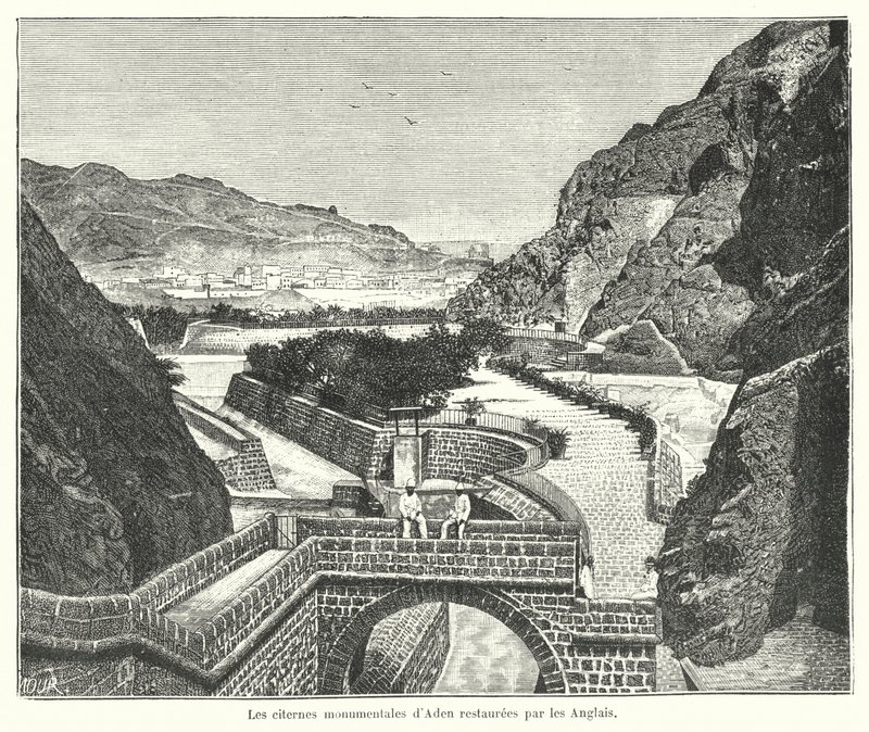 Cisterny z Tawily, Aden, restaurované Brity (rytina) od French School