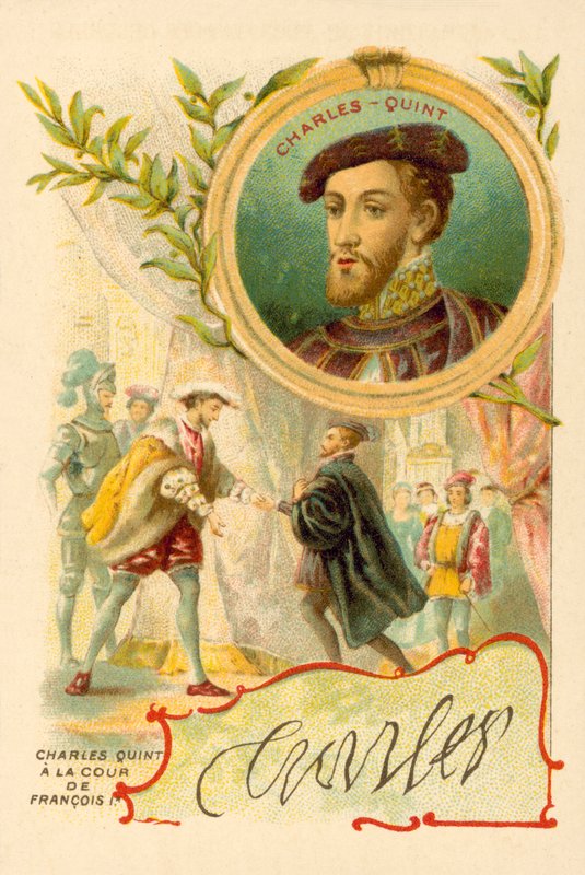 Císař Karel V. na dvoře Františka I. Francouzského (chromolitho) od French School