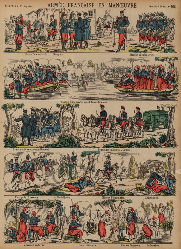 Francouzská armáda na manévrech (barevná rytina) od French School