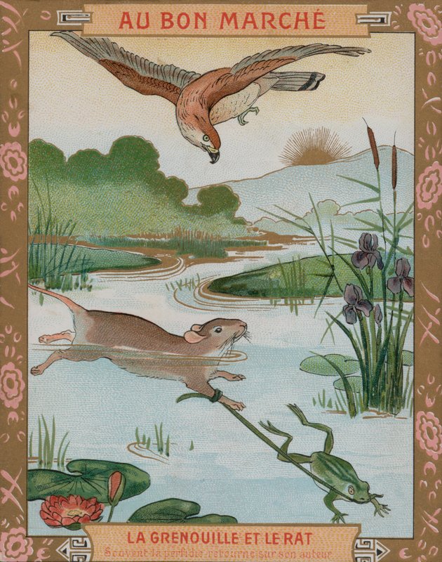 Žába a myš, jedna z Ezopových bajek (chromolitho) od French School