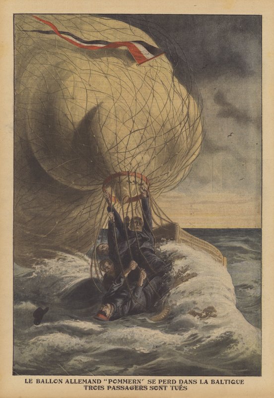 Německý balon Pommern havarující v Baltu (barva litho) od French School