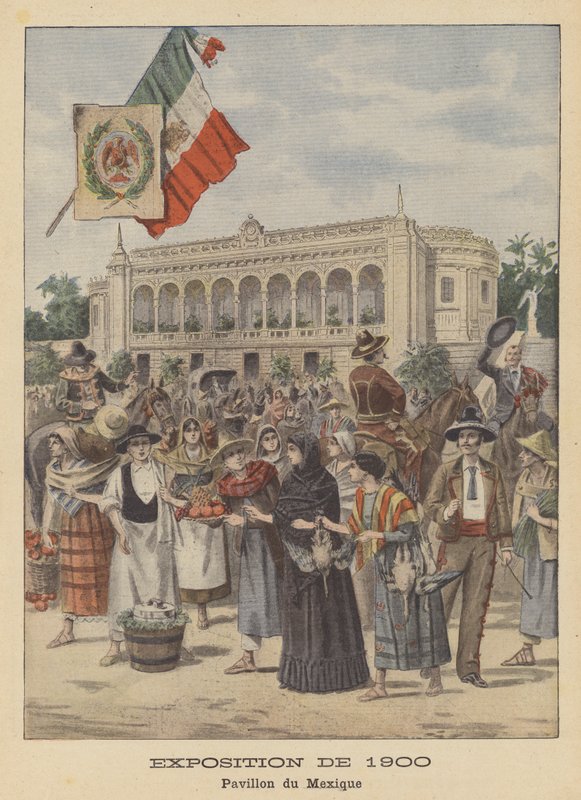 Mexický pavilon na výstavě Universelle z roku 1900 v Paříži (barevné lito) od French School