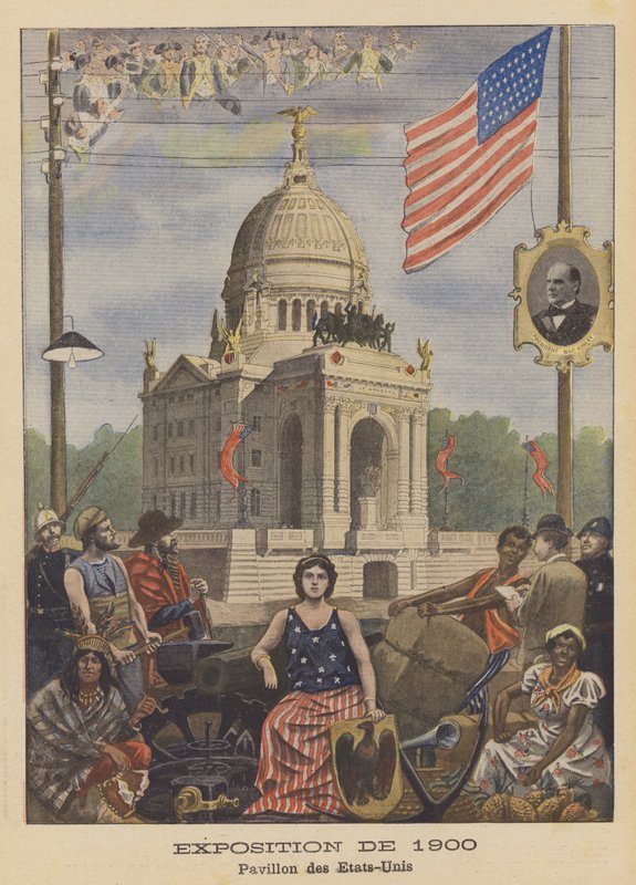 Pavilon Spojených států na výstavě Universelle z roku 1900 v Paříži (barevné lito) od French School
