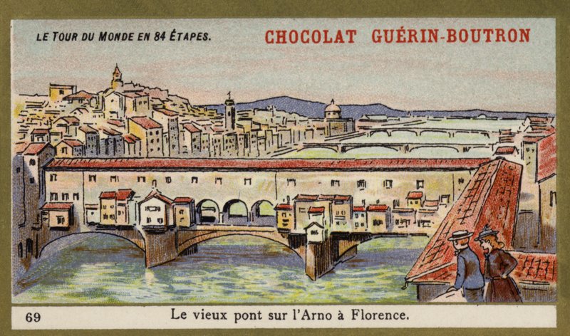 Ponte Vecchio nad Arno, Florencie (chromolitho) od French School