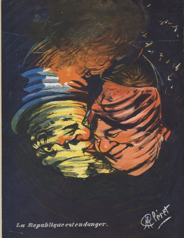 Republika je v ohrožení. Ilustrace pro Le Rire (barevné lito) od French School