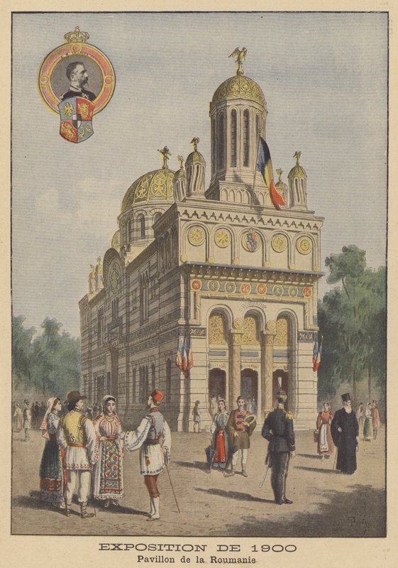 Rumunský pavilon na výstavě Universelle z roku 1900 v Paříži (barevné lito) od French School