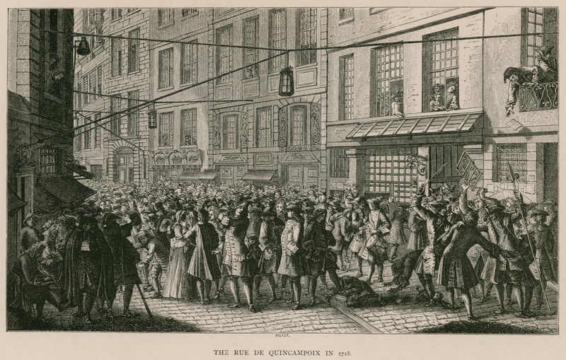 Rue de Quincampoix v roce 1718 od French School