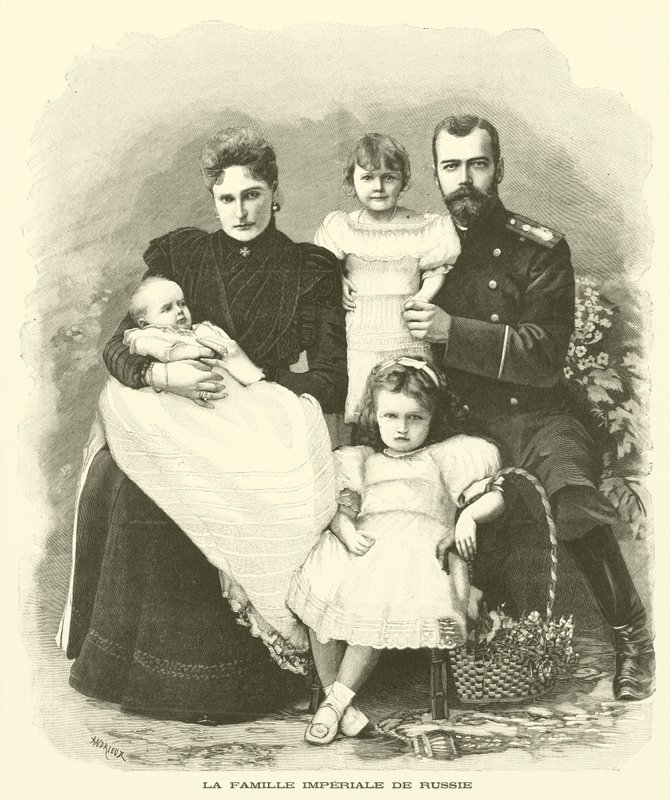 Ruská císařská rodina (rytina) od French School