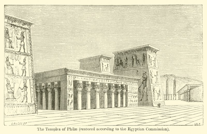 Chrámy Philae, restaurované podle egyptské komise (rytina) od French School