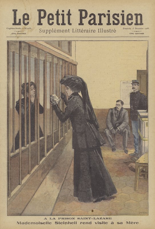 Dcera Marguerite Steinheil na návštěvě své matky ve věznici Saint-Lazare v Paříži (barevné lito) od French School