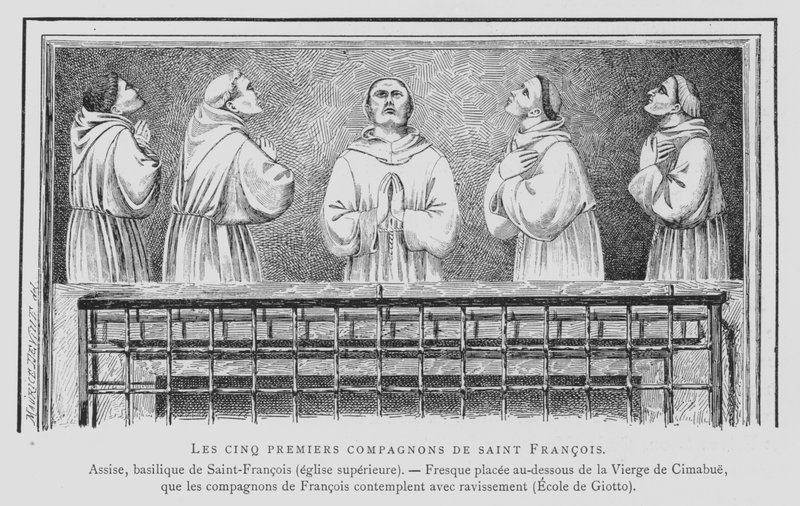 Prvních pět společníků svatého Františka z Assisi (litho) od French School