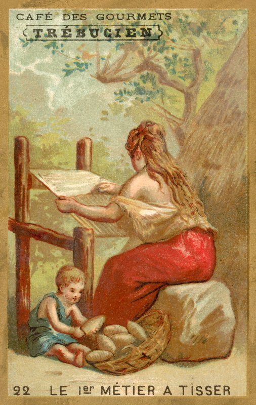 První tkalcovský stav (chromolitho) od French School