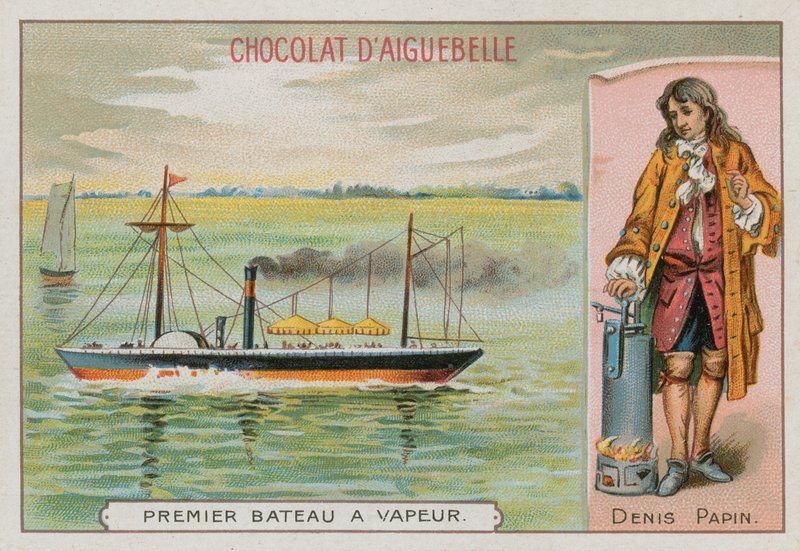 První parní člun a Denis Papin, francouzský 17.-18. průkopník parního pohonu od French School
