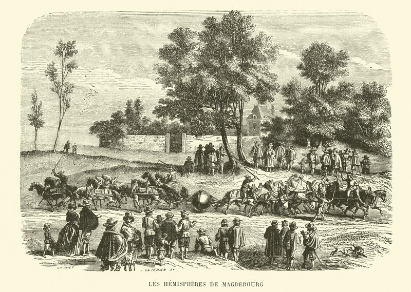 Magdebourgské polokoule (rytina) od French School