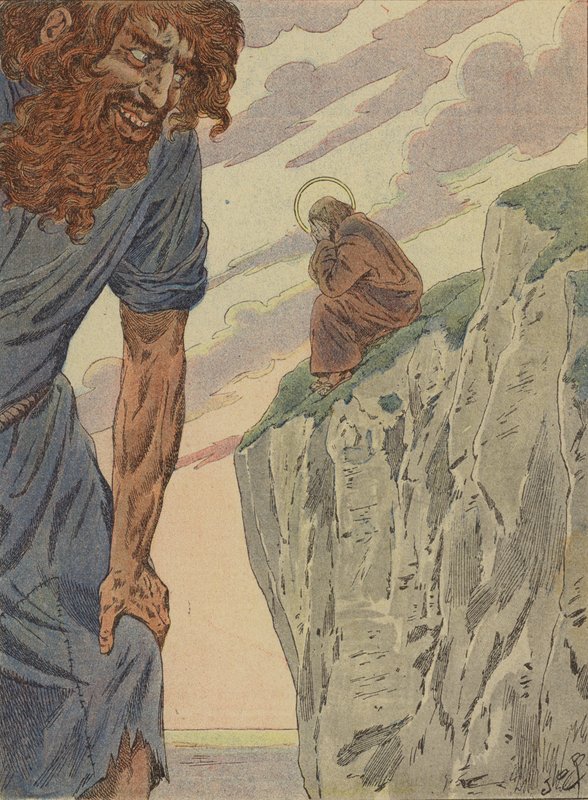 Legenda o svatém Vavřinci a obřím Finovi (barevné lito) od French School