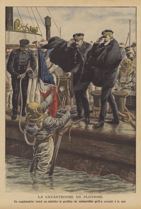 Ztráta ponorky francouzského námořnictva Pluviose (barva litho) od French School