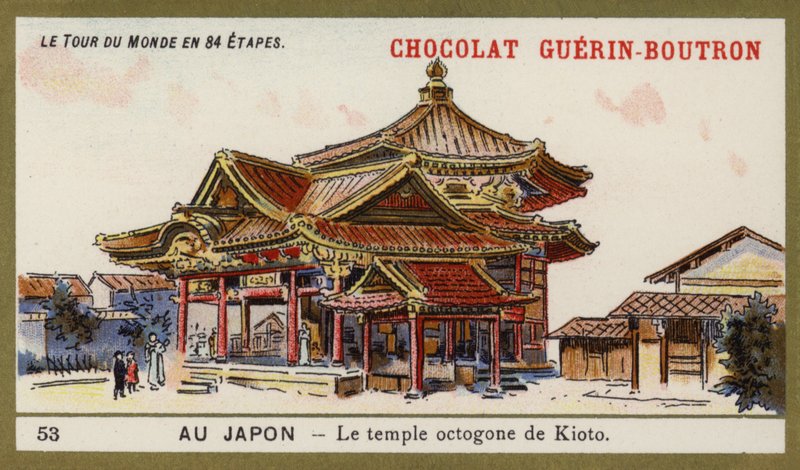 Osmiboký chrám v Kjótu, Japonsko (chromolitho) od French School